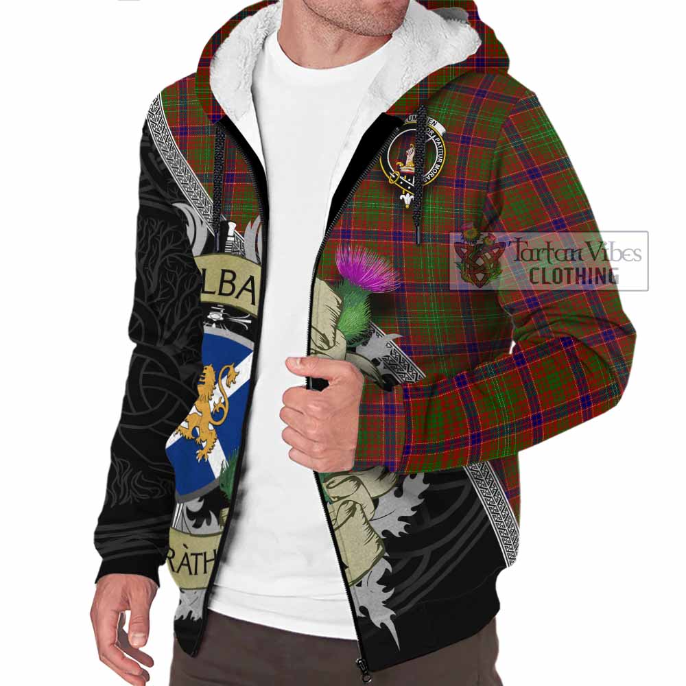Tartan Vibes Clothing Lumsden Tartan Family Crest Sherpa Hoodie Lion Rampant Royal Thistle Shield Celtic Inspired