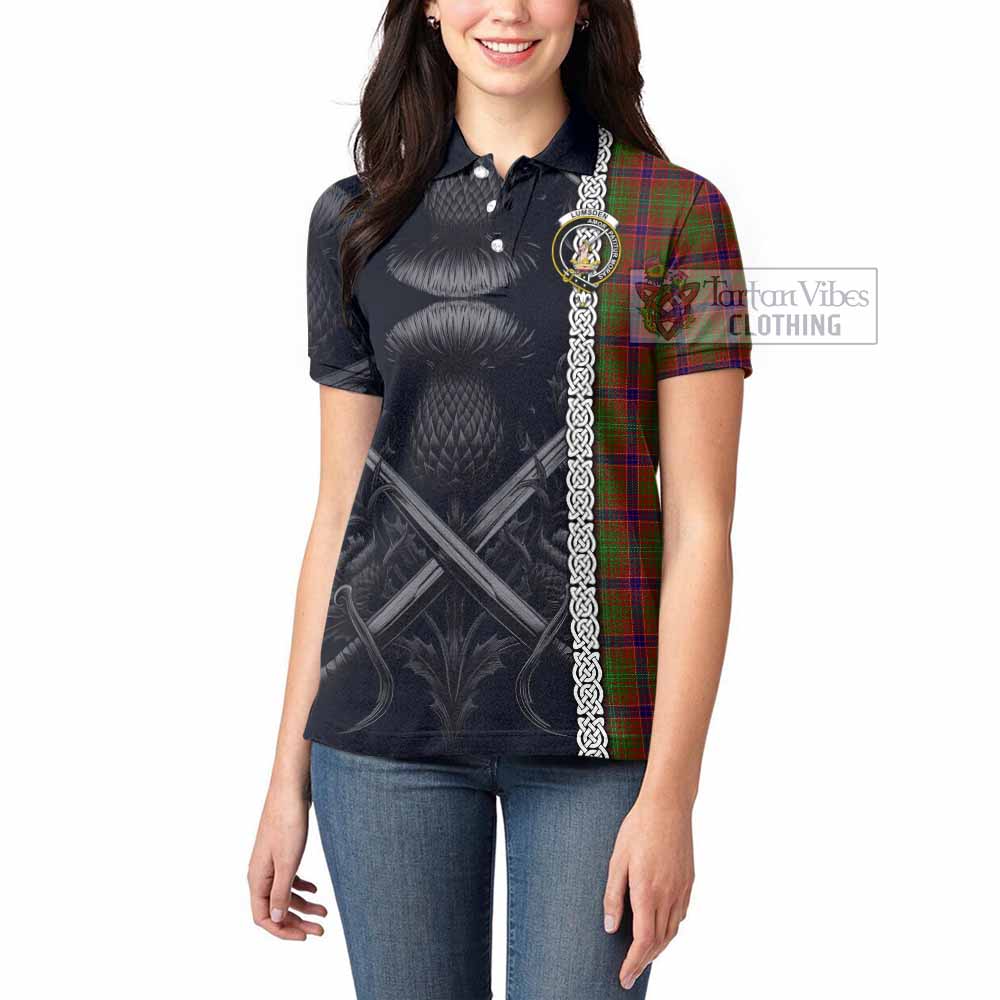 Tartan Vibes Clothing Lumsden Tartan Women's Polo Shirt with Family Crest Cross Sword Thistle Celtic Vibes