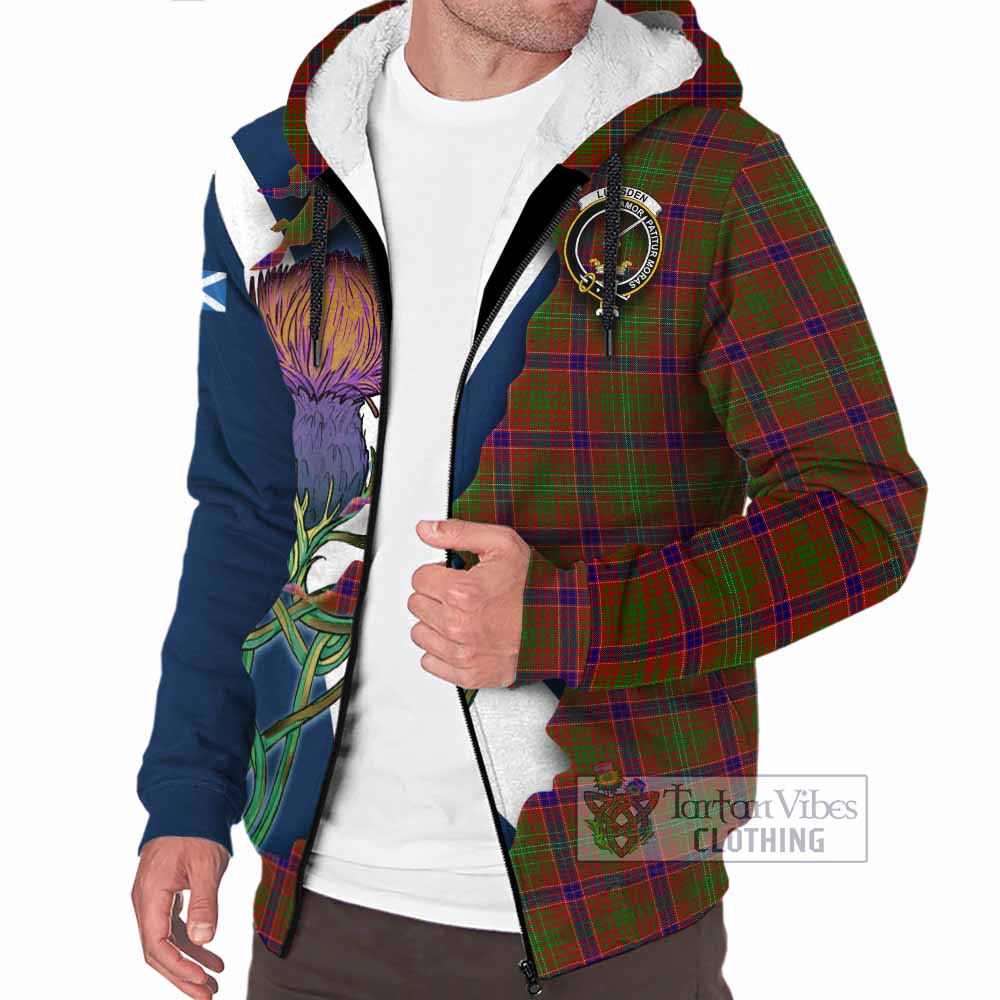 Tartan Vibes Clothing Lumsden Tartan Family Crest Sherpa Hoodie Scottish Thistle Celtic Inspired