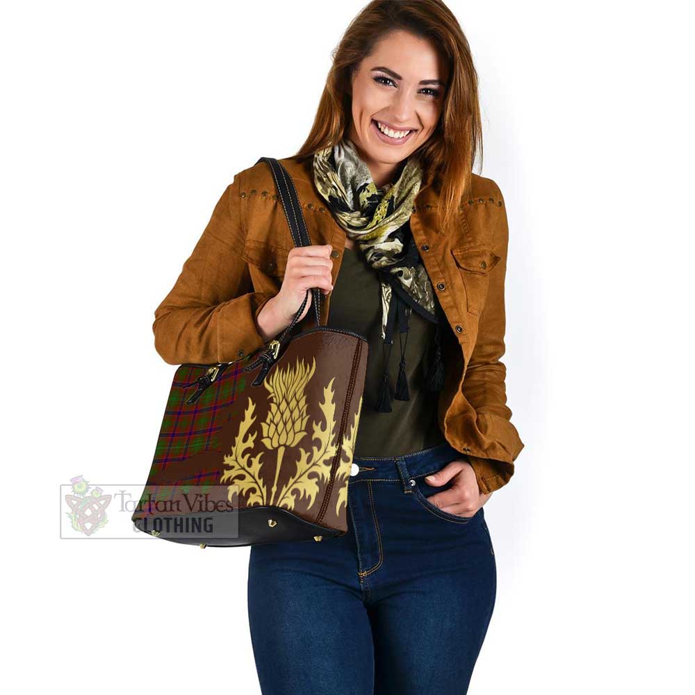 Tartan Vibes Clothing Lumsden Tartan Leather Tote Bag Gold Thistle Style