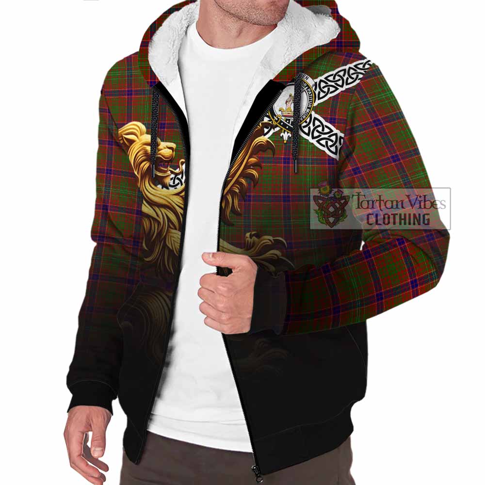 Tartan Vibes Clothing Lumsden Crest Tartan Sherpa Hoodie with Golden Lion Emblem Celtic Style