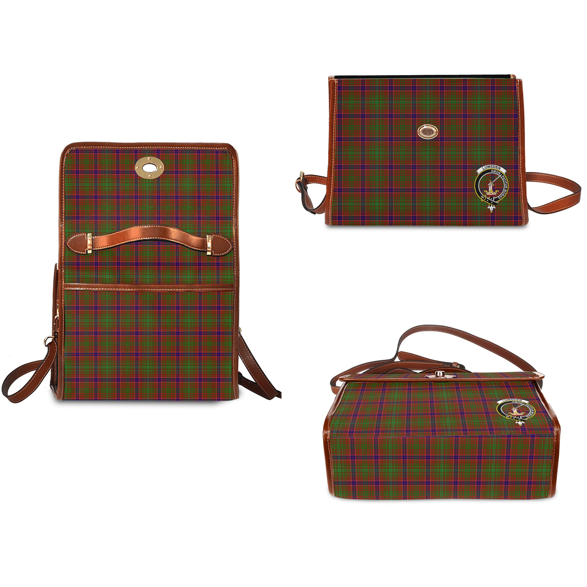 lumsden-tartan-leather-strap-waterproof-canvas-bag-with-family-crest