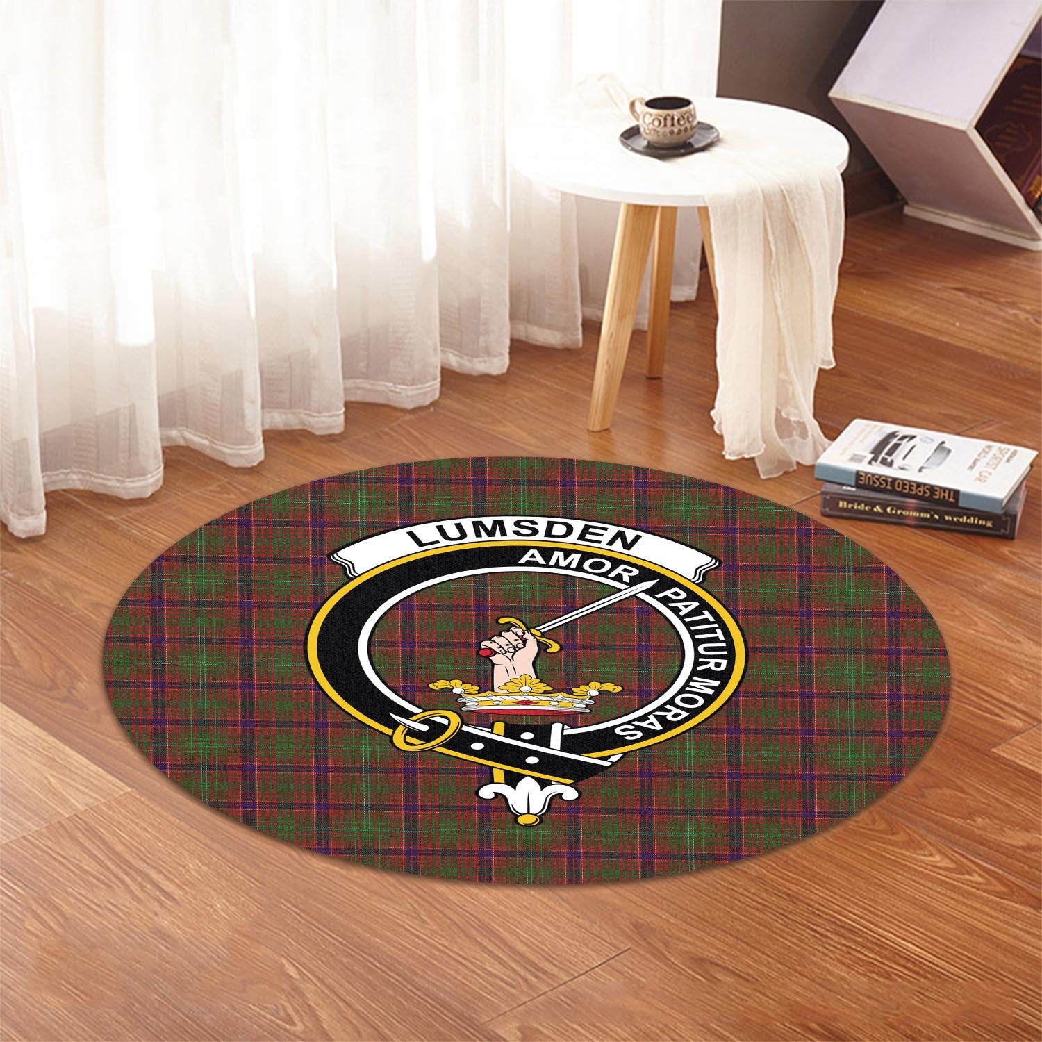 lumsden-tartan-round-rug-with-family-crest