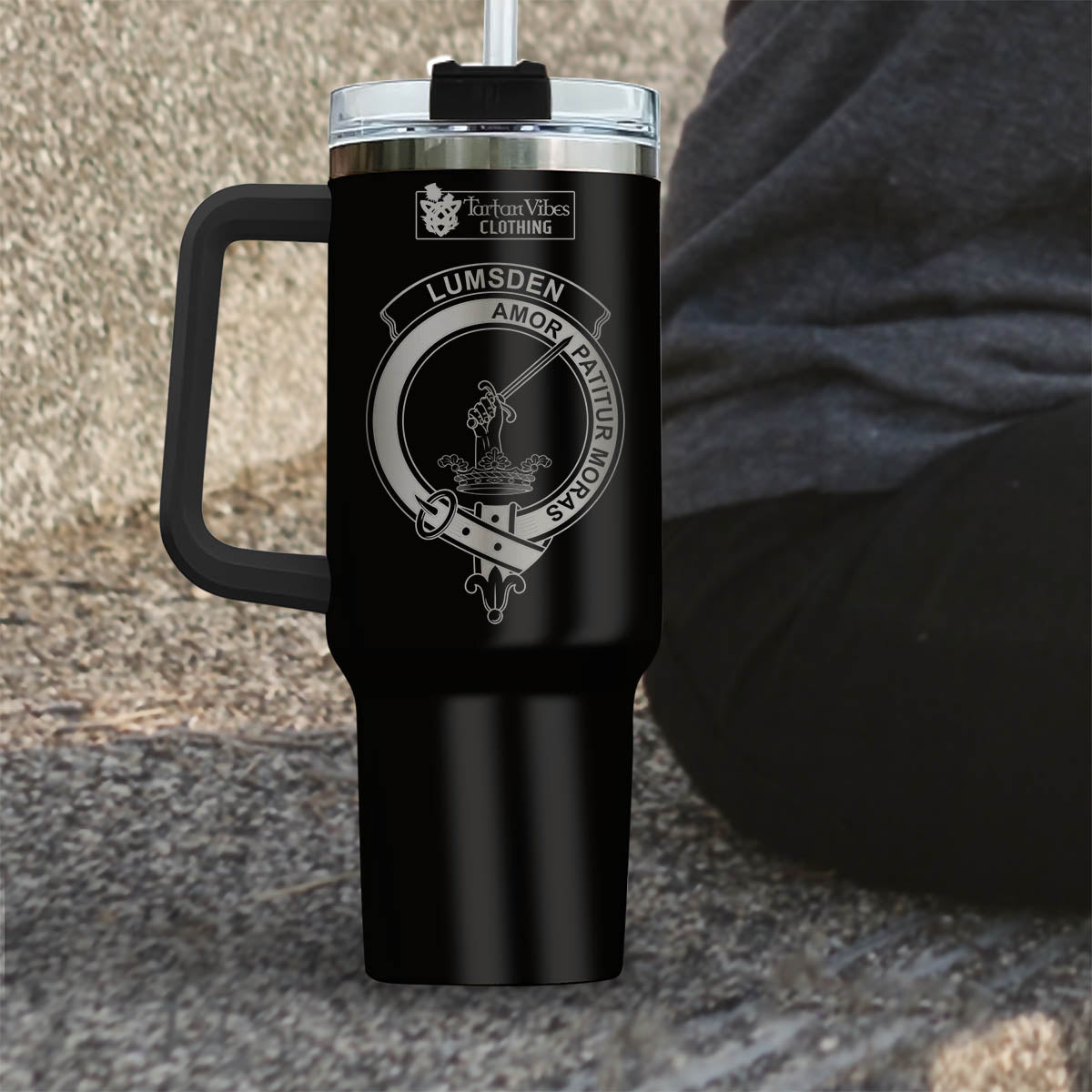 Tartan Vibes Clothing Lumsden Engraved Family Crest Tumbler with Handle