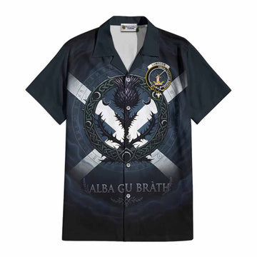 Lumsden Clan Crest Cotton Hawaiian Shirt with Celtic Knot Thistle and Saltire