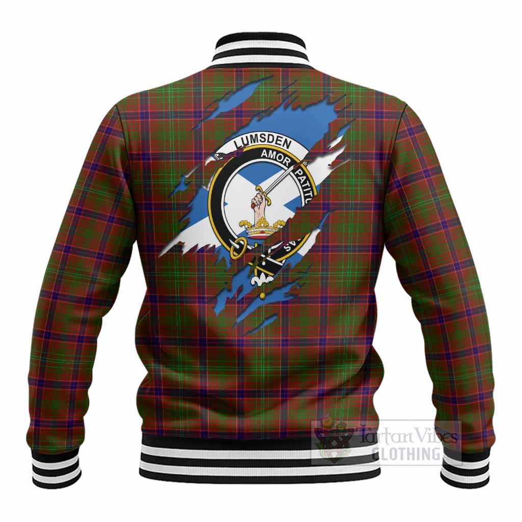 Lumsden Clan Crest In Me Tartan Baseball Jacket Scotland Flag Style