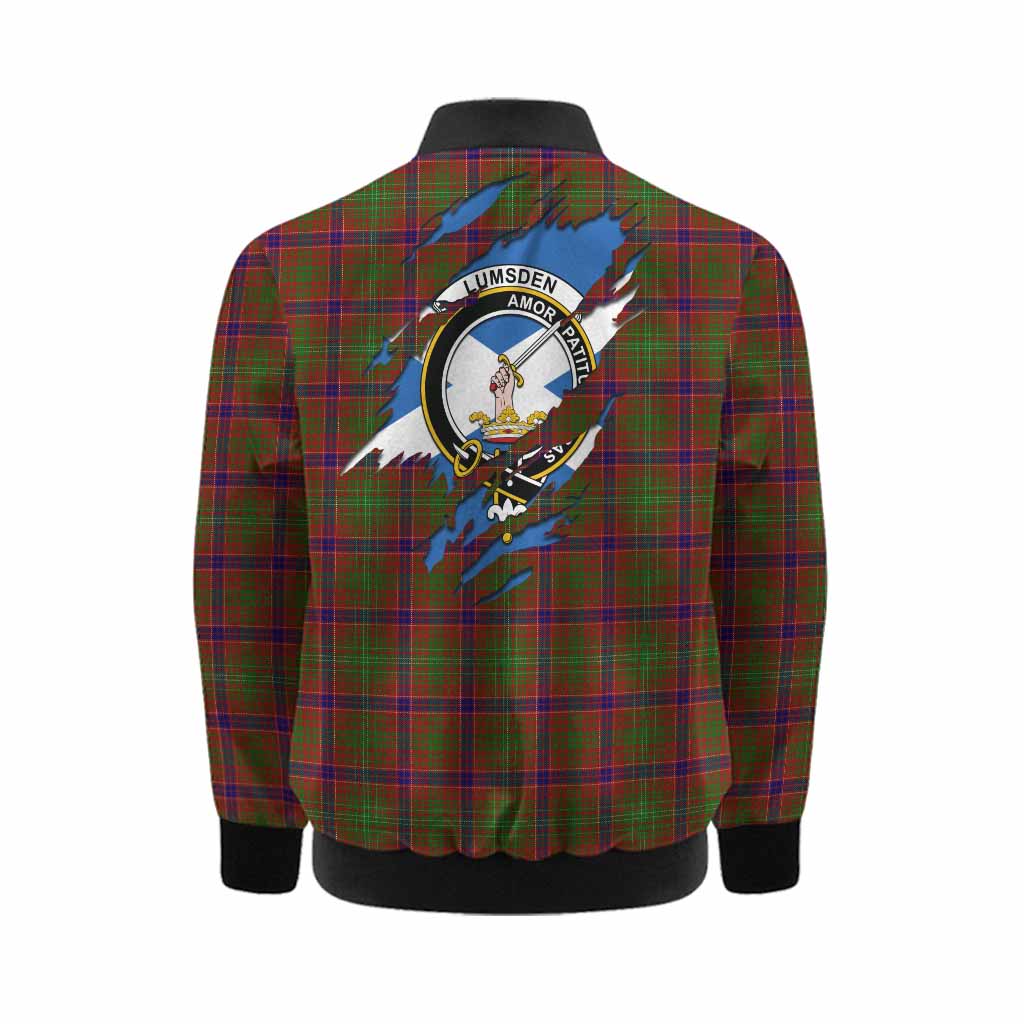 Lumsden Clan Crest In Me Tartan Kid Bomber Jacket Scotland Flag Style