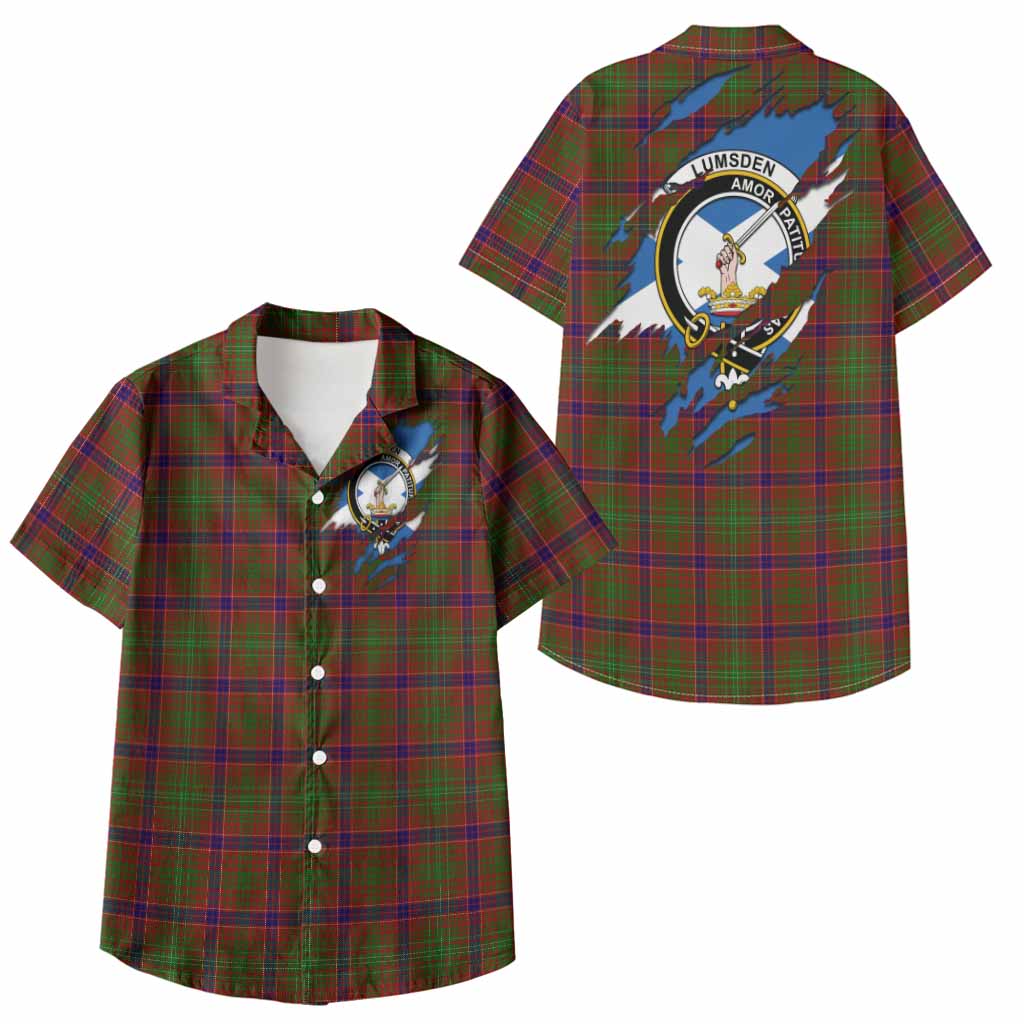 Lumsden Clan Crest In Me Tartan Kid Hawaiian Shirt Scotland Flag Style