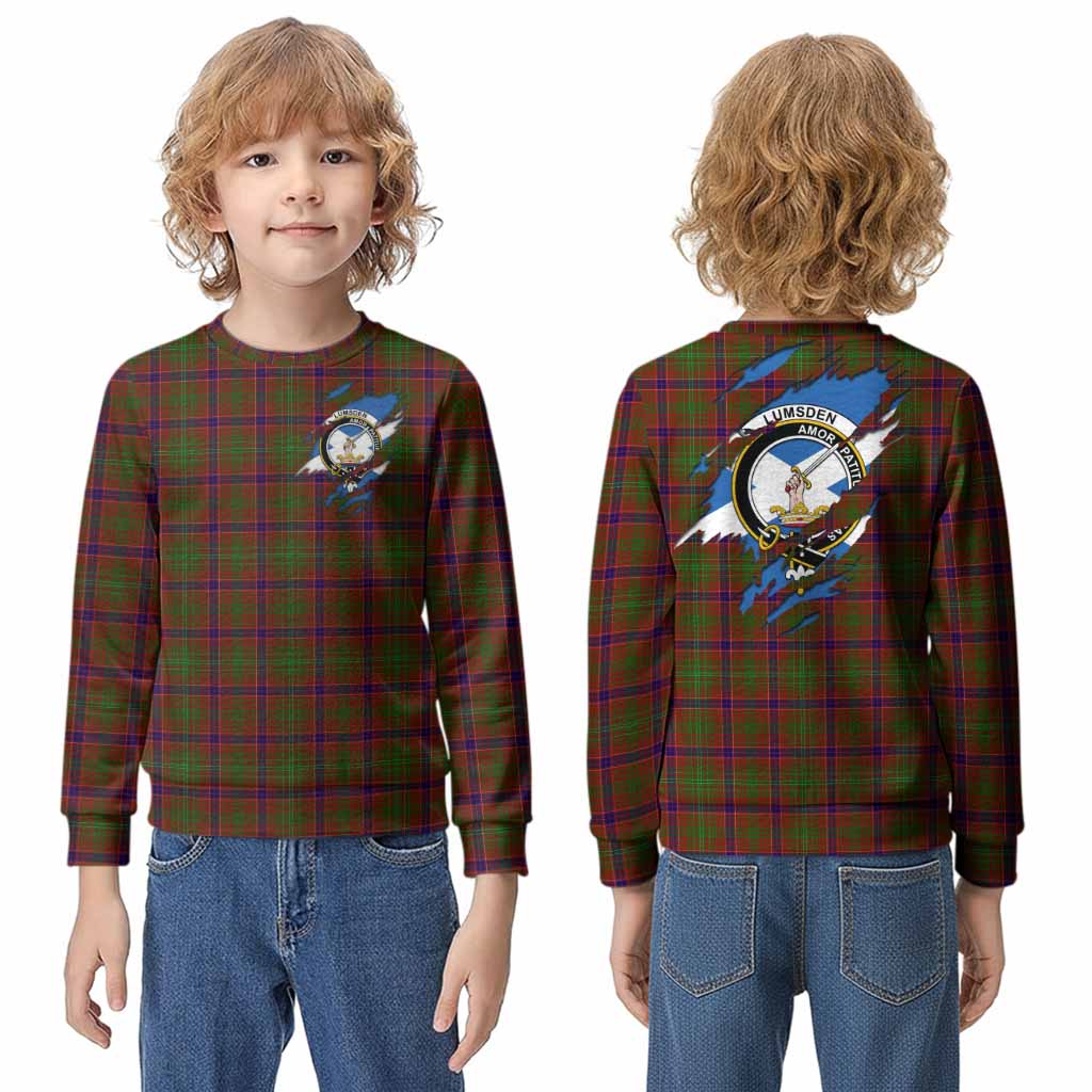 Lumsden Clan Crest In Me Tartan Kid Knitted Sweatshirt Scotland Flag Style