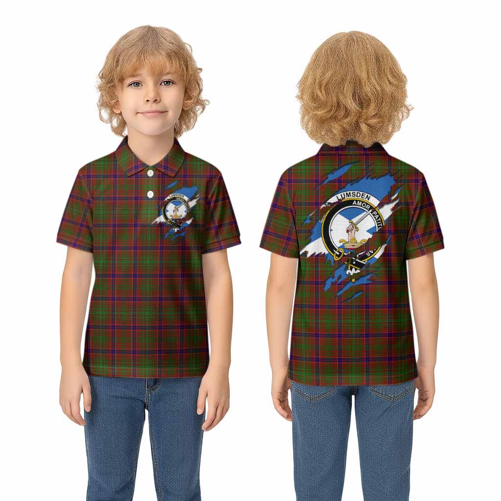 Lumsden Clan Crest In Me Tartan Kid Polo Shirt Scotland Flag Style
