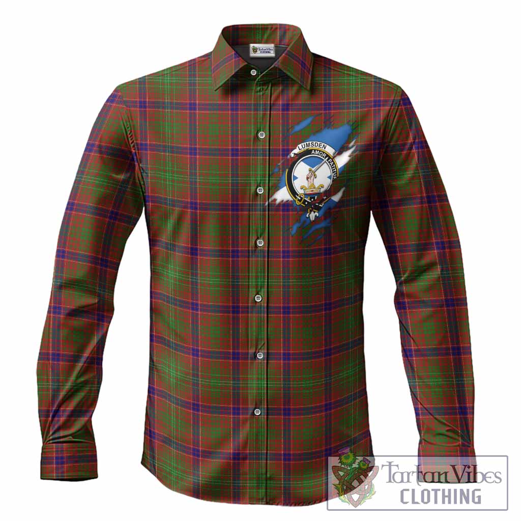 Lumsden Clan Crest In Me Tartan Long Sleeve Button Shirts Scotland Flag Style