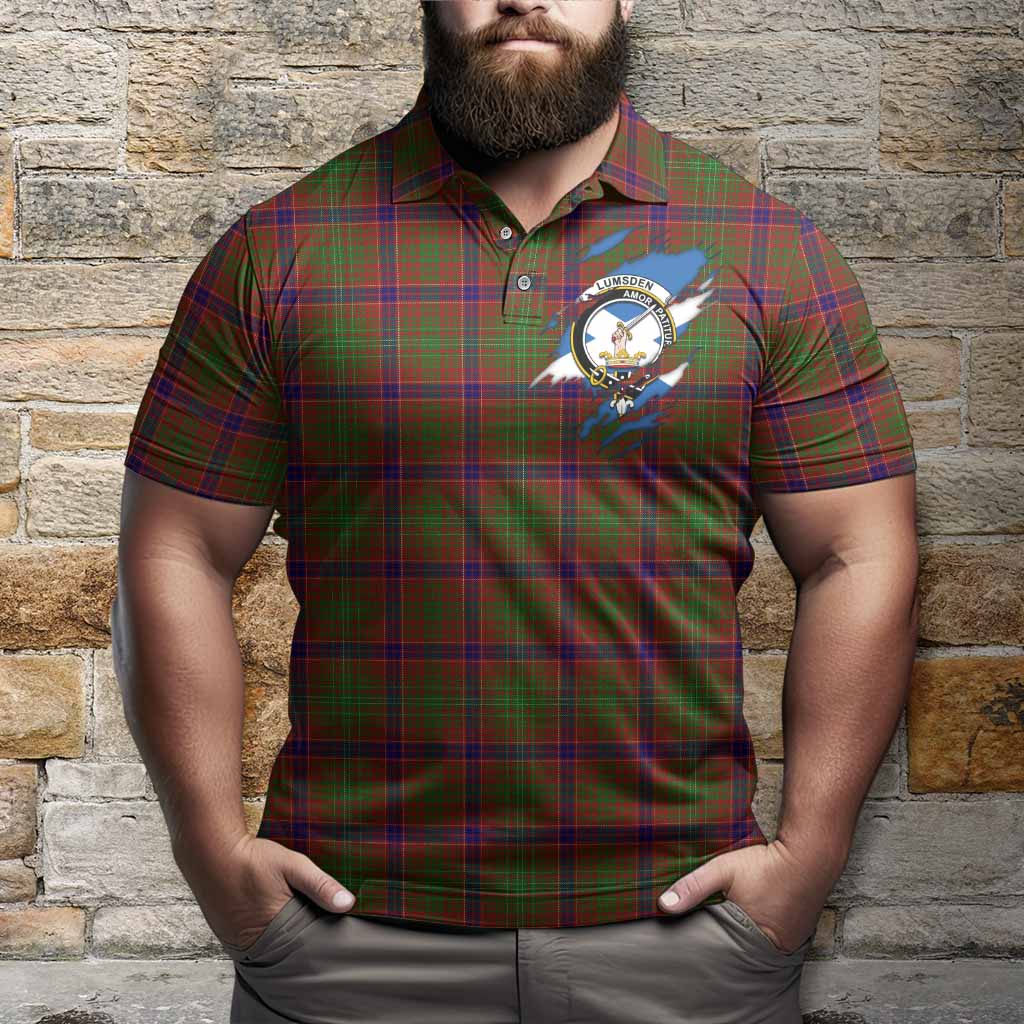 Lumsden Clan Crest In Me Tartan Polo Shirt Scotland Flag Style