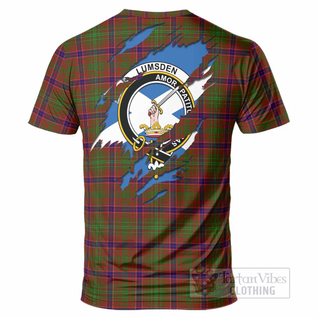 Lumsden Clan Crest In Me Tartan T-Shirt Scotland Flag Style