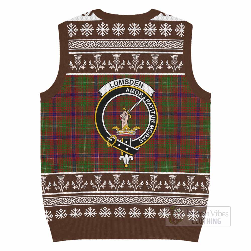 Lumsden Clan Tartan Christmas Knitted V-Neck Vest with Family Crest - Tartan Vibes Clothing