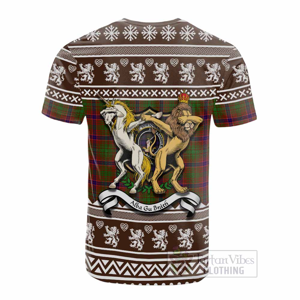 Lumsden Clan Tartan Crest Christmas Cotton T-shirt Coat of Arms Funny Style - Tartan Vibes Clothing