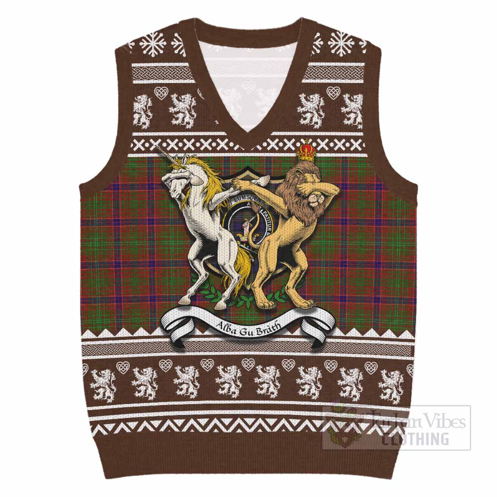 Lumsden Clan Tartan Crest Christmas Knitted V-Neck Vest Coat of Arms Funny Style - Tartan Vibes Clothing