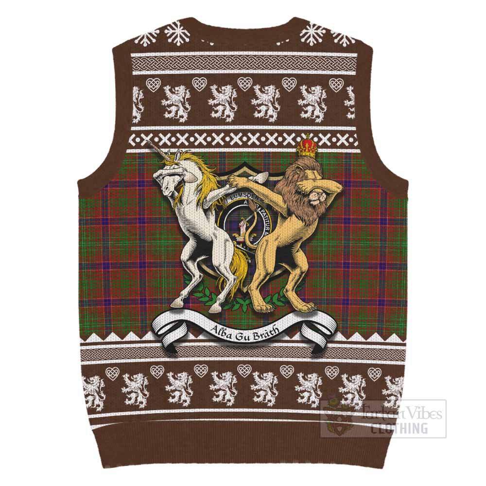 Lumsden Clan Tartan Crest Christmas Knitted V-Neck Vest Coat of Arms Funny Style - Tartan Vibes Clothing