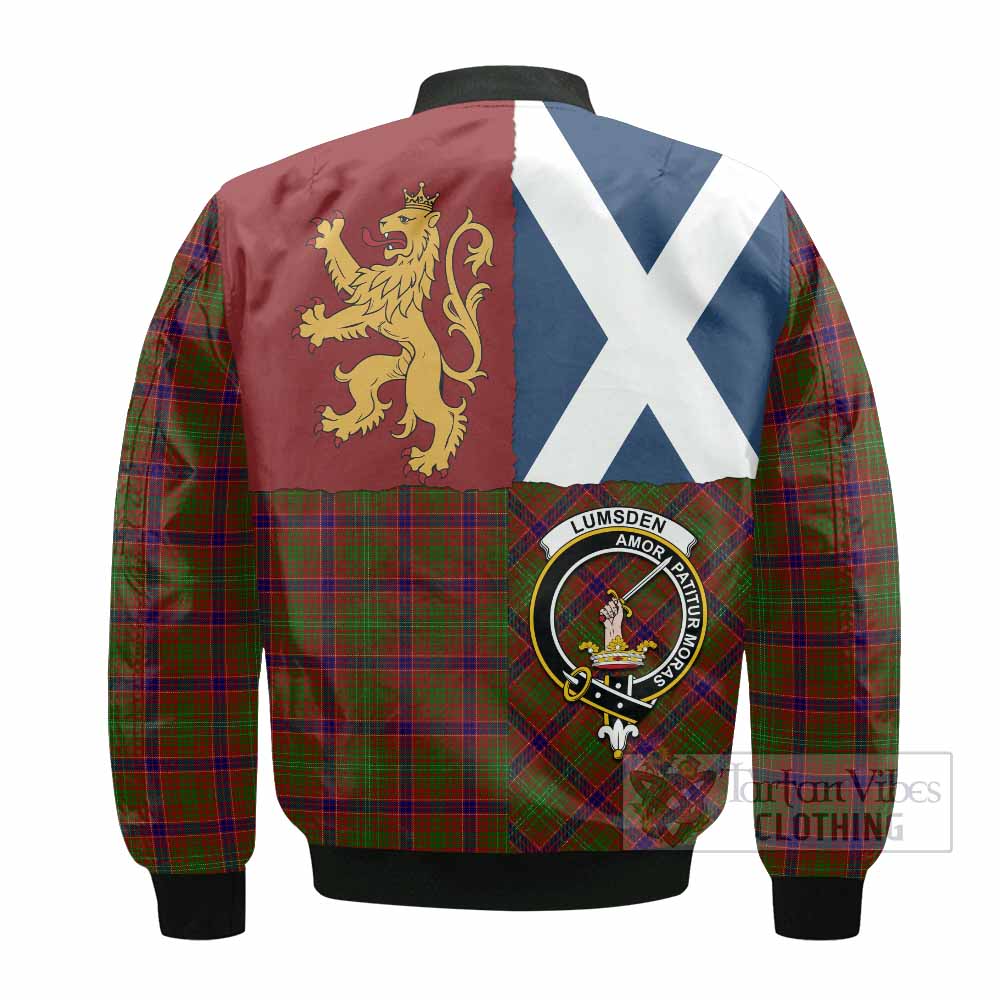 Lumsden Crest Tartan Bomber Jacket with Lion Rampant Saltire Style