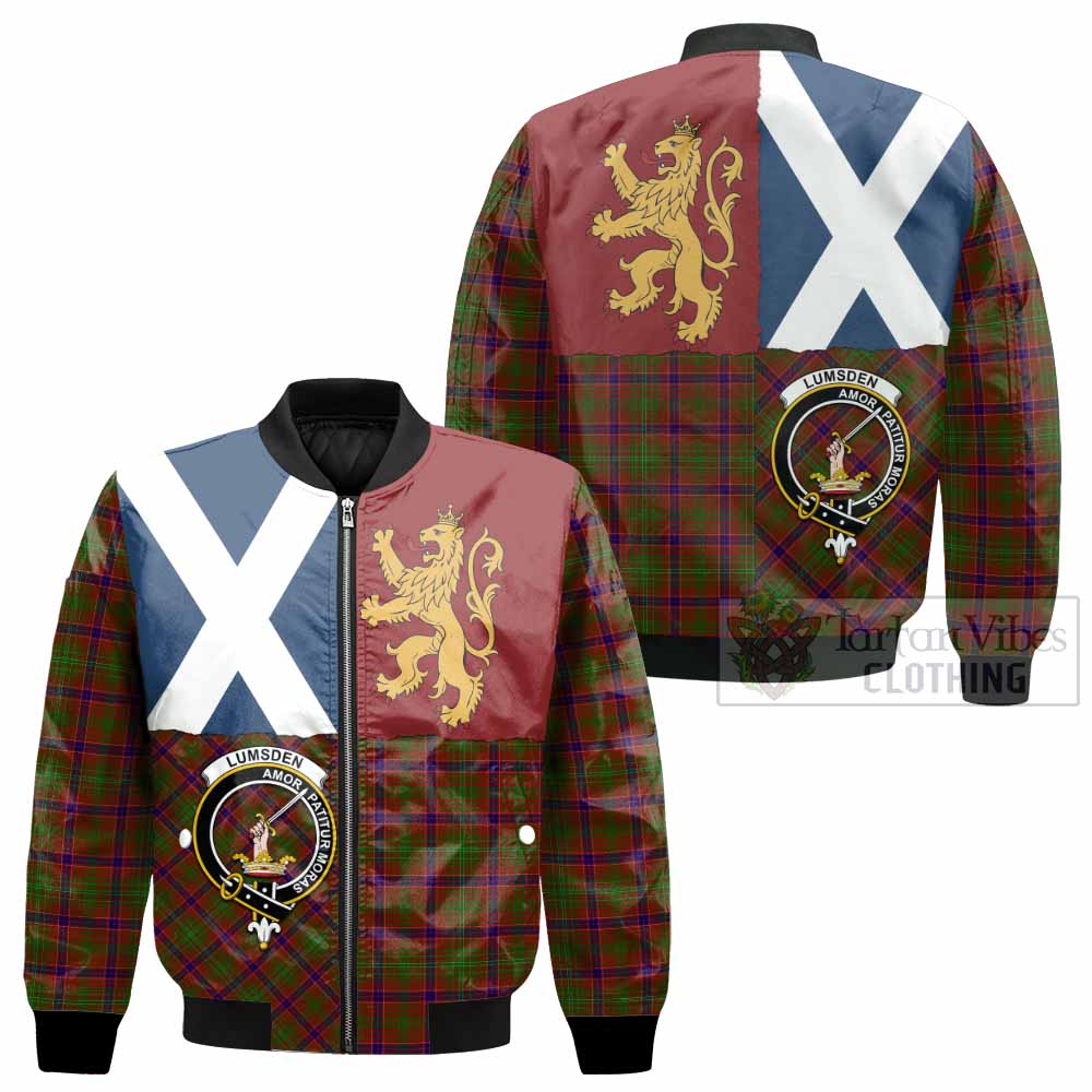 Lumsden Crest Tartan Bomber Jacket with Lion Rampant Saltire Style