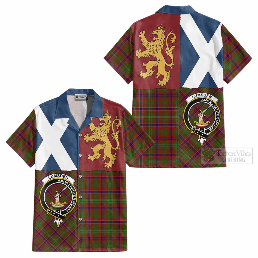 Lumsden Crest Tartan Cotton Hawaiian Shirt with Lion Rampant Saltire Style - Tartan Vibes Clothing