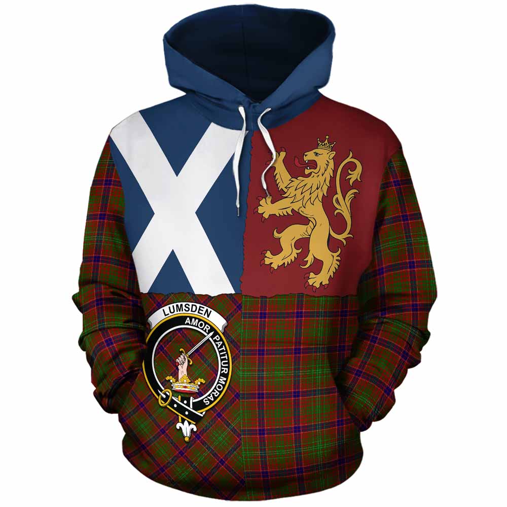 Lumsden Crest Tartan Cotton Hoodie with Lion Rampant Saltire Style - Tartan Vibes Clothing