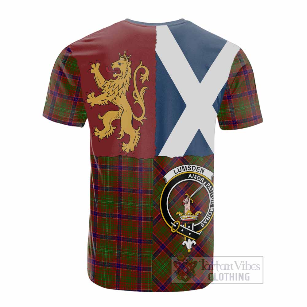 Lumsden Crest Tartan Cotton T-shirt with Lion Rampant Saltire Style - Tartan Vibes Clothing