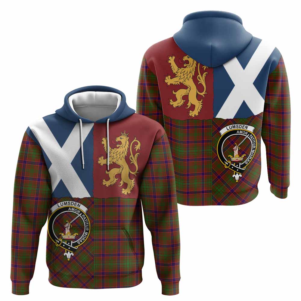 Lumsden Crest Tartan Hoodie with Lion Rampant Saltire Style