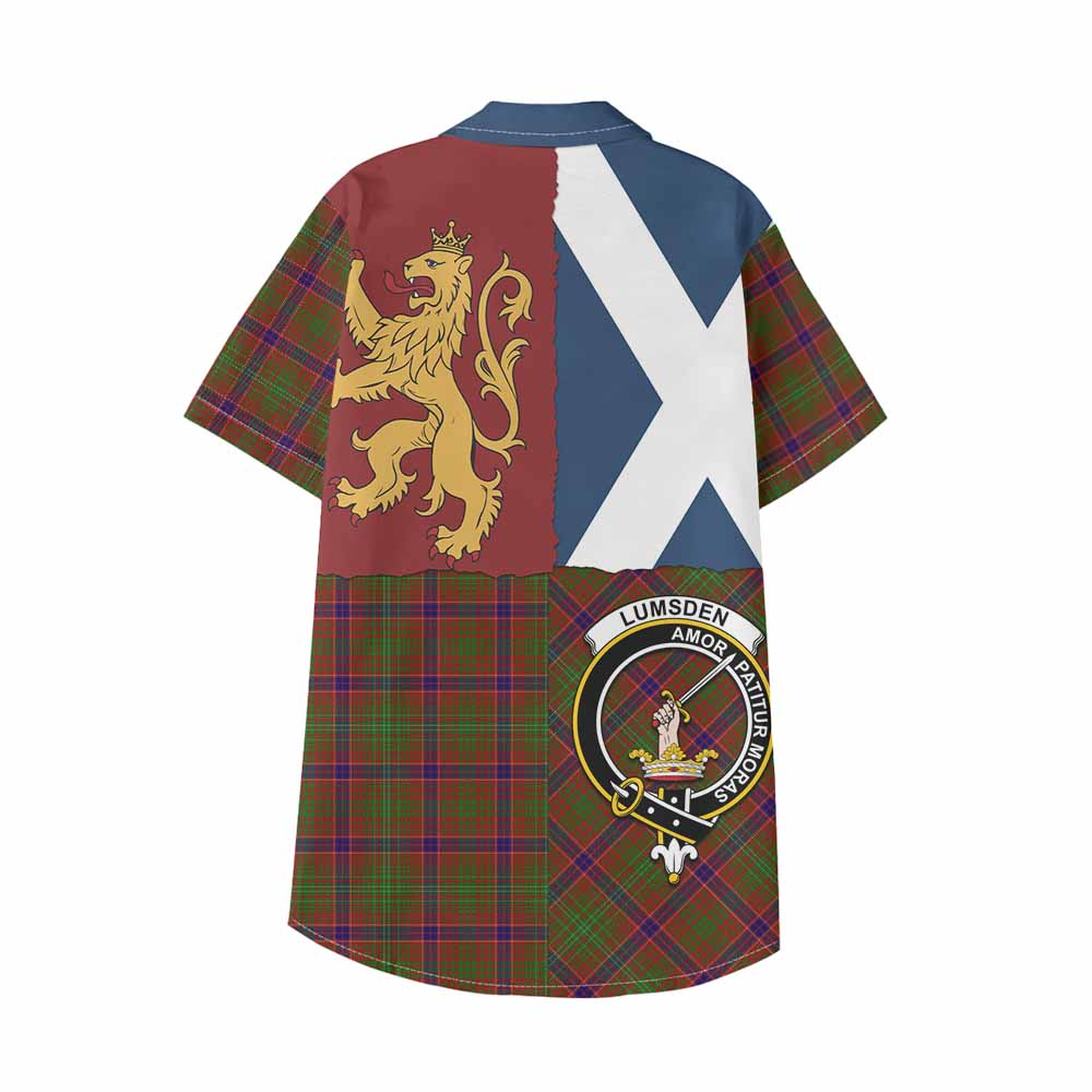 Lumsden Crest Tartan Kid Hawaiian Shirt with Lion Rampant Saltire Style - Tartan Vibes Clothing