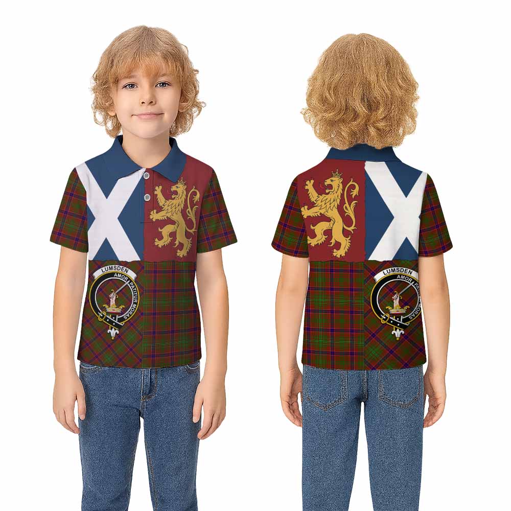 Lumsden Crest Tartan Kid Polo Shirt with Lion Rampant Saltire Style - Tartan Vibes Clothing