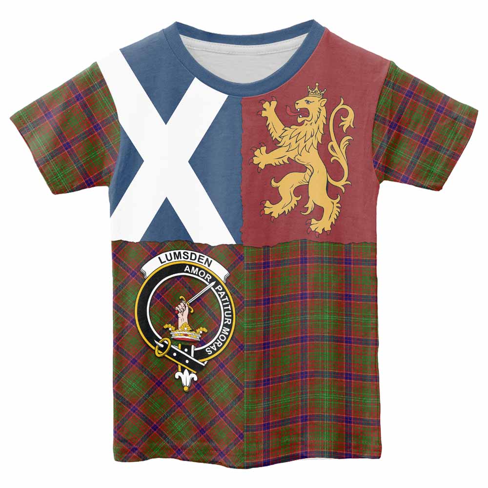 Lumsden Crest Tartan Kid T-shirt with Lion Rampant Saltire Style - Tartan Vibes Clothing
