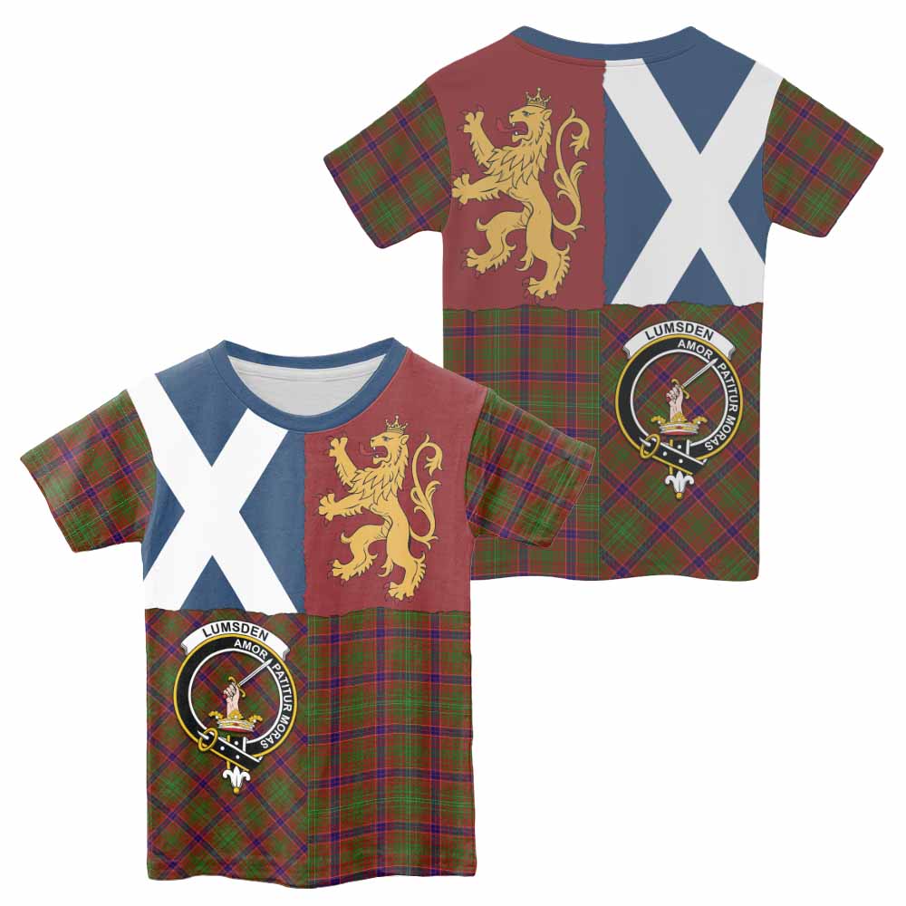 Lumsden Crest Tartan Kid T-shirt with Lion Rampant Saltire Style - Tartan Vibes Clothing