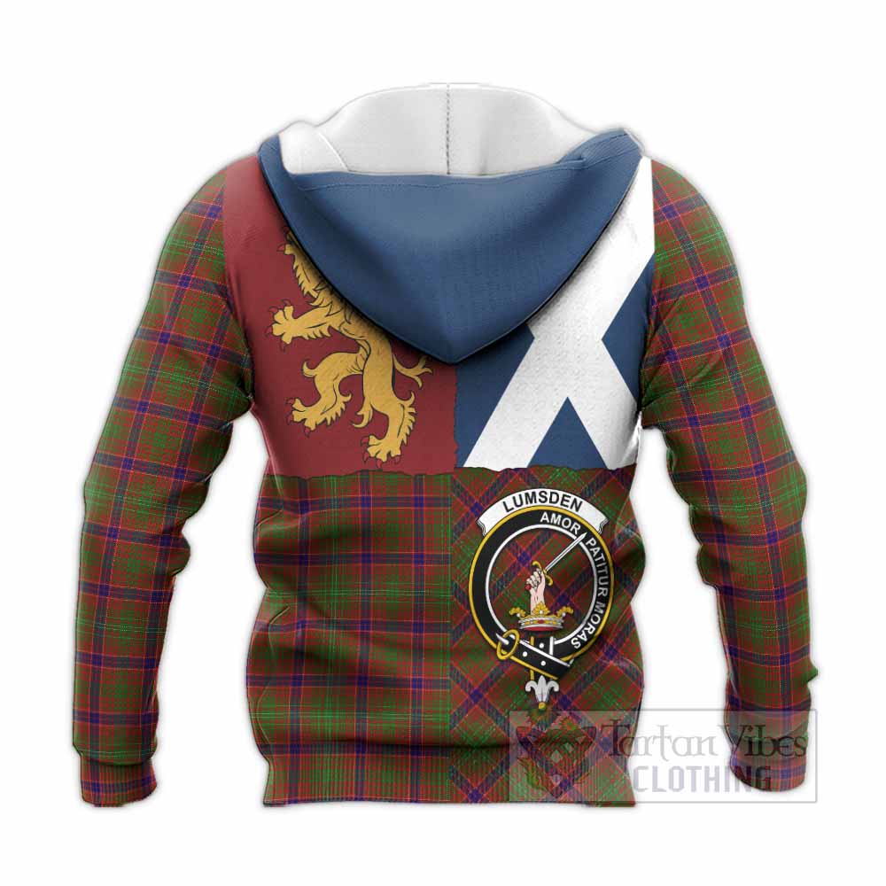 Lumsden Crest Tartan Knitted Hoodie with Lion Rampant Saltire Style