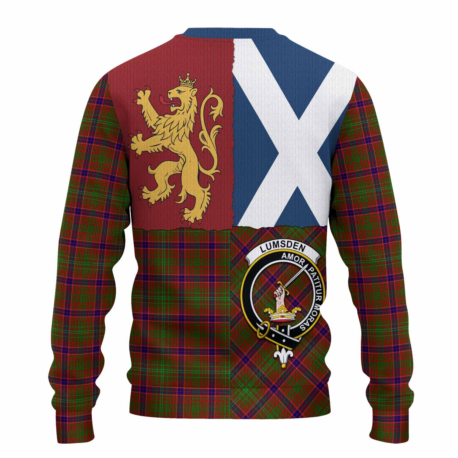 Lumsden Crest Tartan Knitted Sweater with Lion Rampant Saltire Style