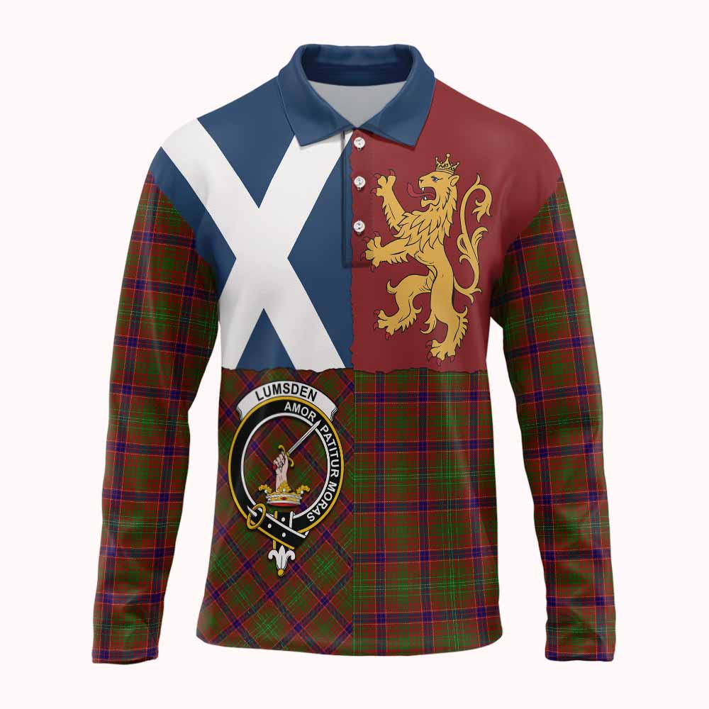 Lumsden Crest Tartan Long Sleeve Polo Shirt with Lion Rampant Saltire Style