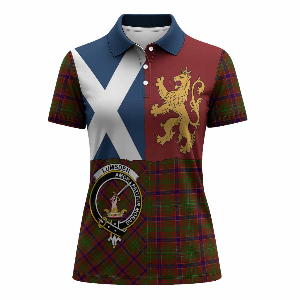Lumsden Crest Tartan Women Polo Shirt with Lion Rampant Saltire Style