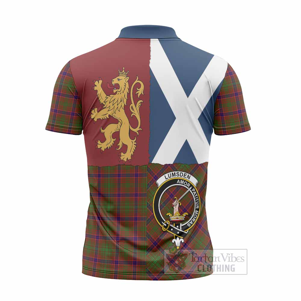Lumsden Crest Tartan Zipper Polo Shirt with Lion Rampant Saltire Style