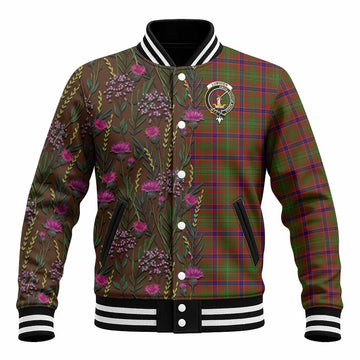 Lumsden Family Crest Tartan Baseball Jacket Scottish Thistle Flower Pattern Half Style