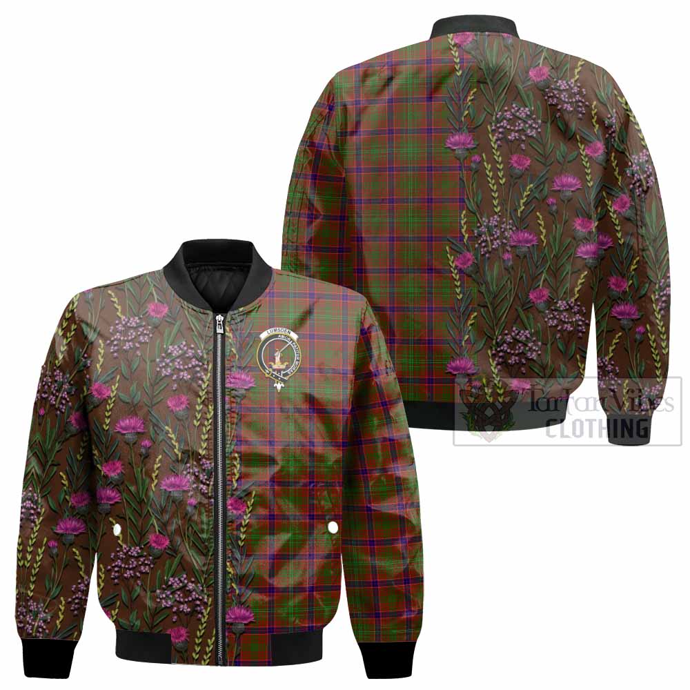 Lumsden Family Crest Tartan Bomber Jacket Scottish Thistle Flower Pattern Half Style - Tartan Vibes Clothing