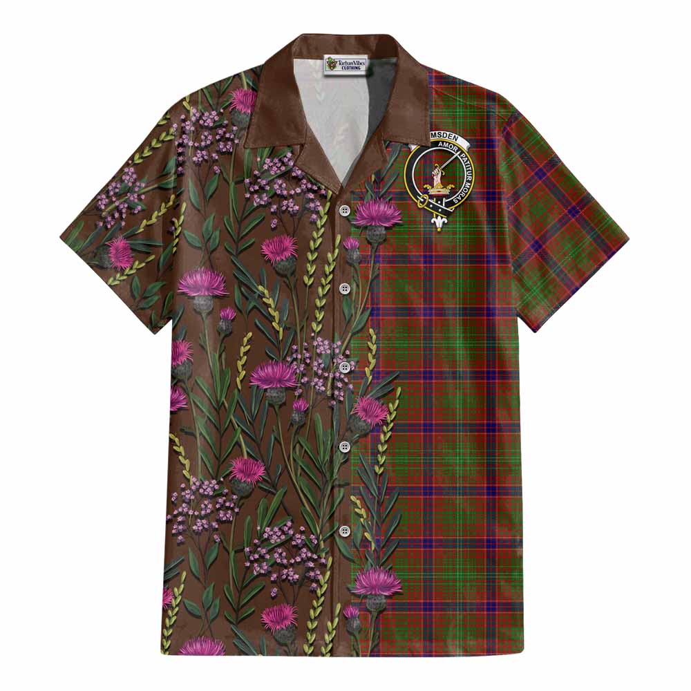 Lumsden Family Crest Tartan Cotton Hawaiian Shirt Scottish Thistle Flower Pattern Half Style - Tartan Vibes Clothing