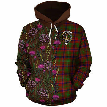 Lumsden Family Crest Tartan Cotton Hoodie Scottish Thistle Flower Pattern Half Style