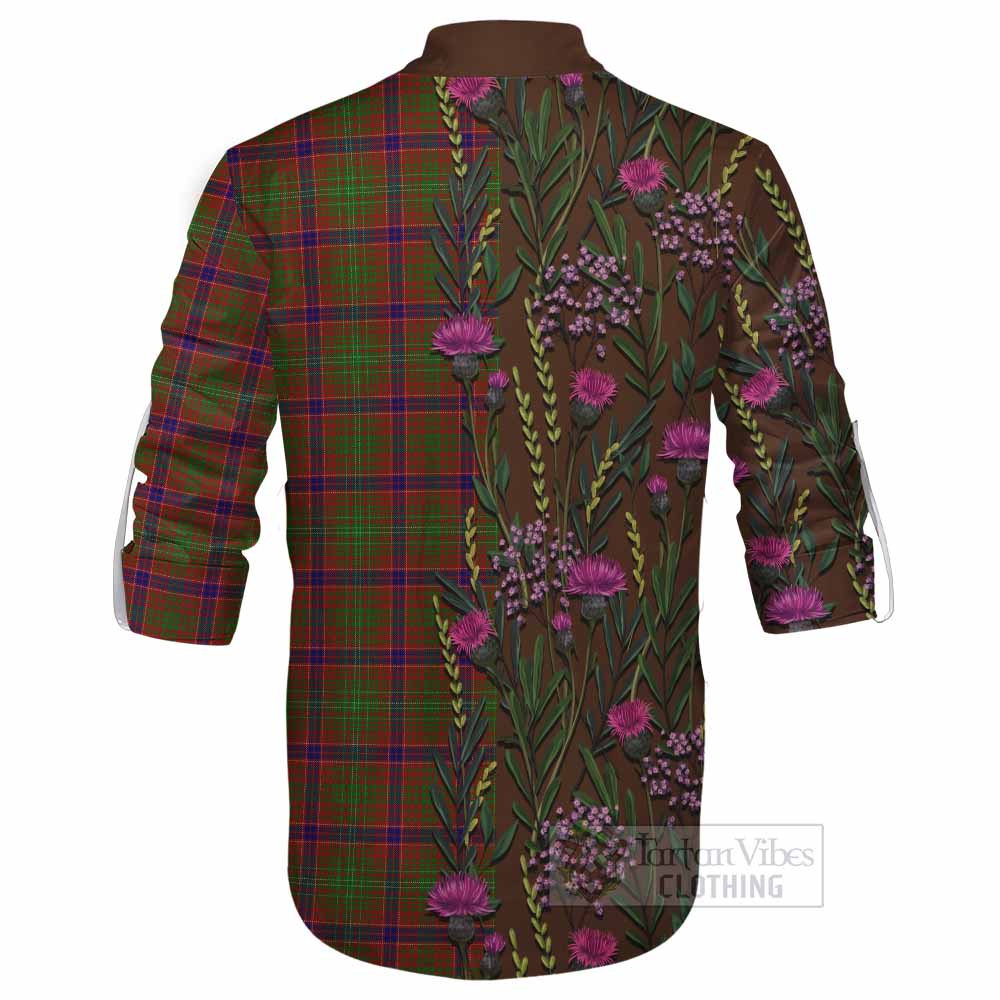 Lumsden Family Crest Tartan Ghillie Shirt Scottish Thistle Flower Pattern Half Style - Tartan Vibes Clothing