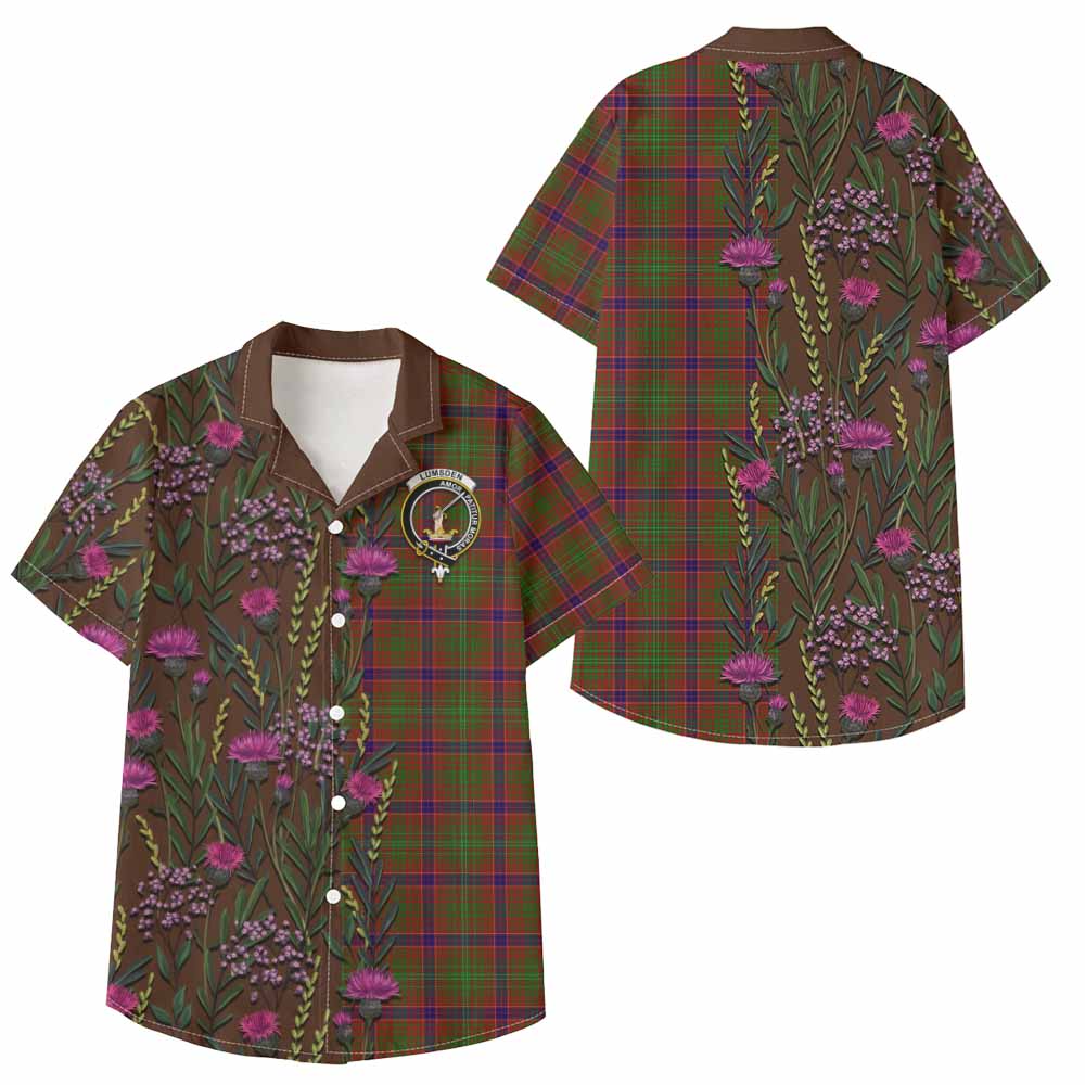 Lumsden Family Crest Tartan Kid Hawaiian Shirt Scottish Thistle Flower Pattern Half Style - Tartan Vibes Clothing