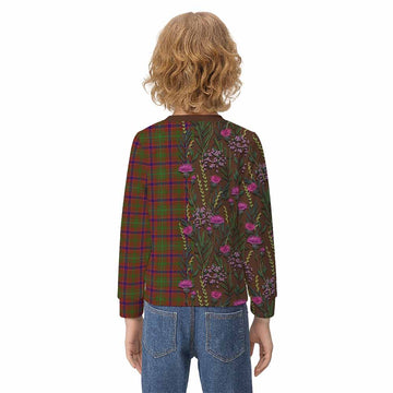 Lumsden Family Crest Tartan Kid Knitted Sweatshirt Scottish Thistle Flower Pattern Half Style - Tartan Vibes Clothing