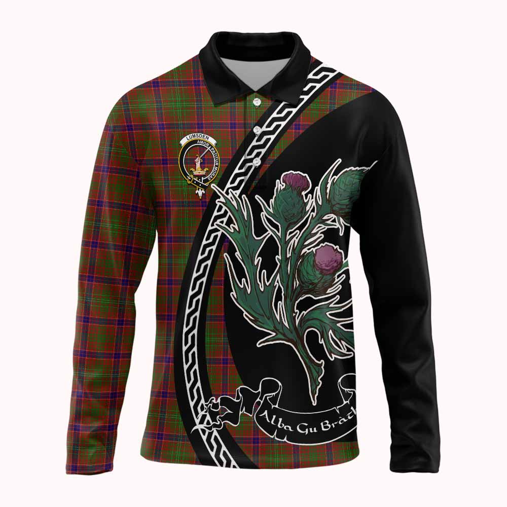 Lumsden Family Crest Tartan Long Sleeve Polo Shirt Alba Thistle Inspired - Tartan Vibes Clothing