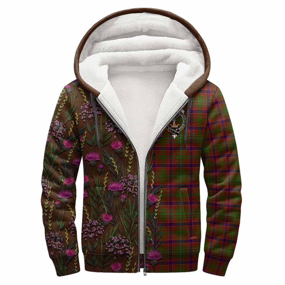 Lumsden Family Crest Tartan Sherpa Hoodie Scottish Thistle Flower Pattern Half Style - Tartan Vibes Clothing
