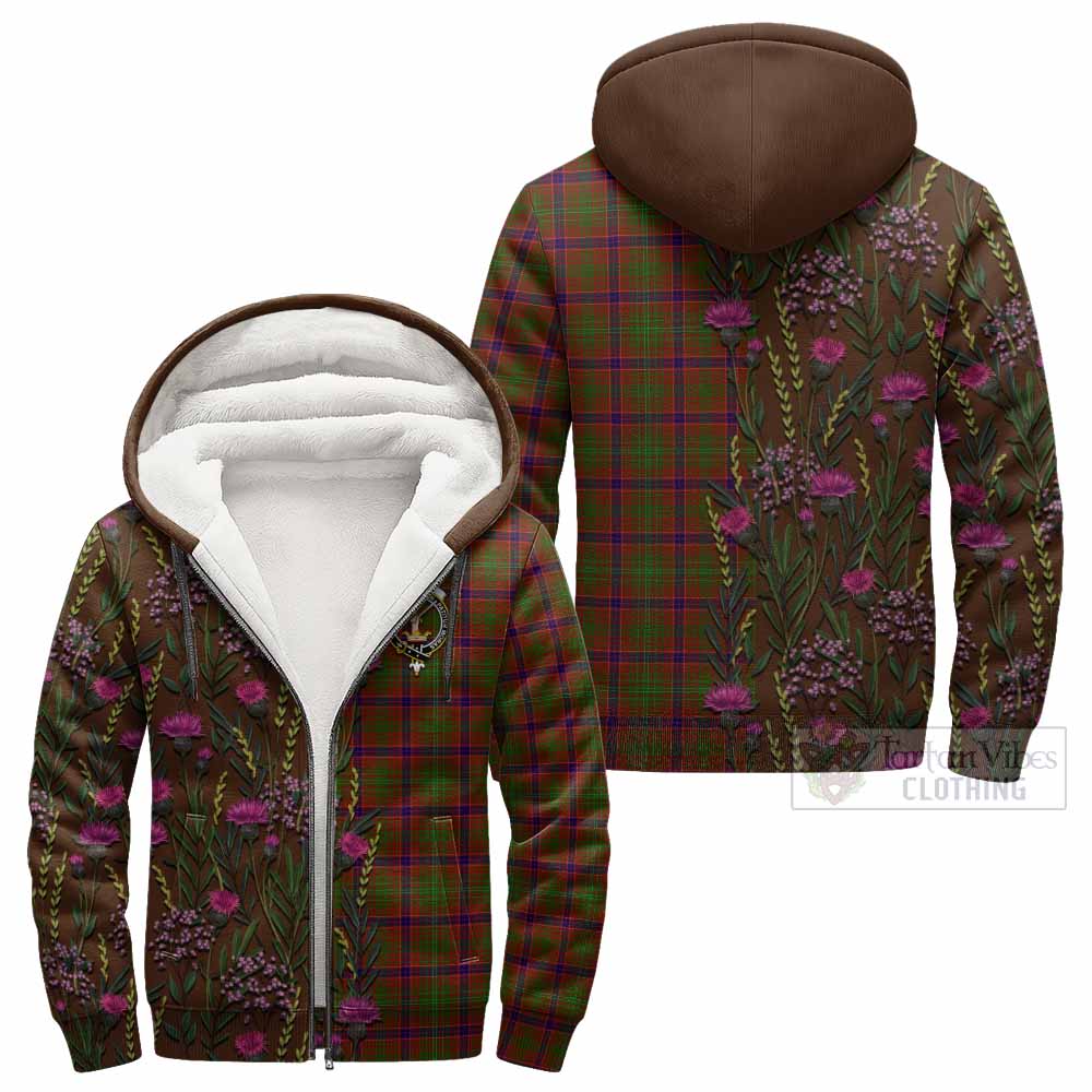 Lumsden Family Crest Tartan Sherpa Hoodie Scottish Thistle Flower Pattern Half Style - Tartan Vibes Clothing