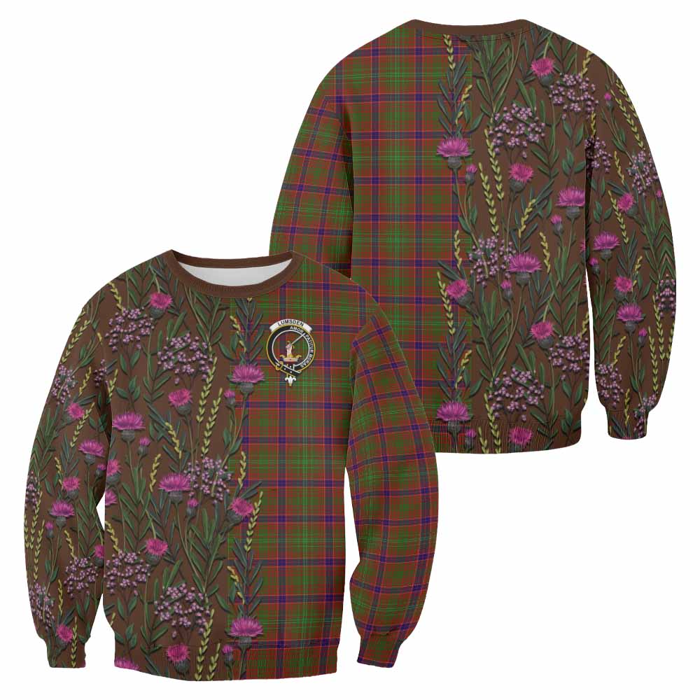 Lumsden Family Crest Tartan Sweatshirt Scottish Thistle Flower Pattern Half Style - Tartan Vibes Clothing