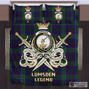 Lumsden Green Tartan Bedding Set with Clan Crest and the Golden Sword of Courageous Legacy