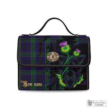 Lumsden Green Tartan Waterproof Canvas Bag with Scotland Map and Thistle Celtic Accents