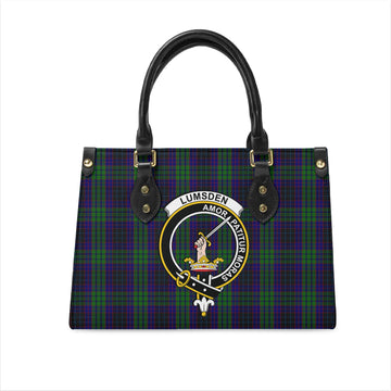 Lumsden Green Tartan Leather Bag with Family Crest